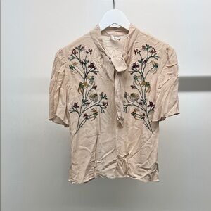 Little Moon Cream Blouse with Floral Embroidery